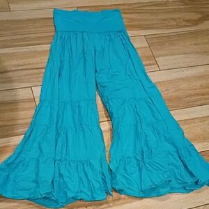 Magdalena Turquiise Blue Ultra Flare Tier Pants Boho L